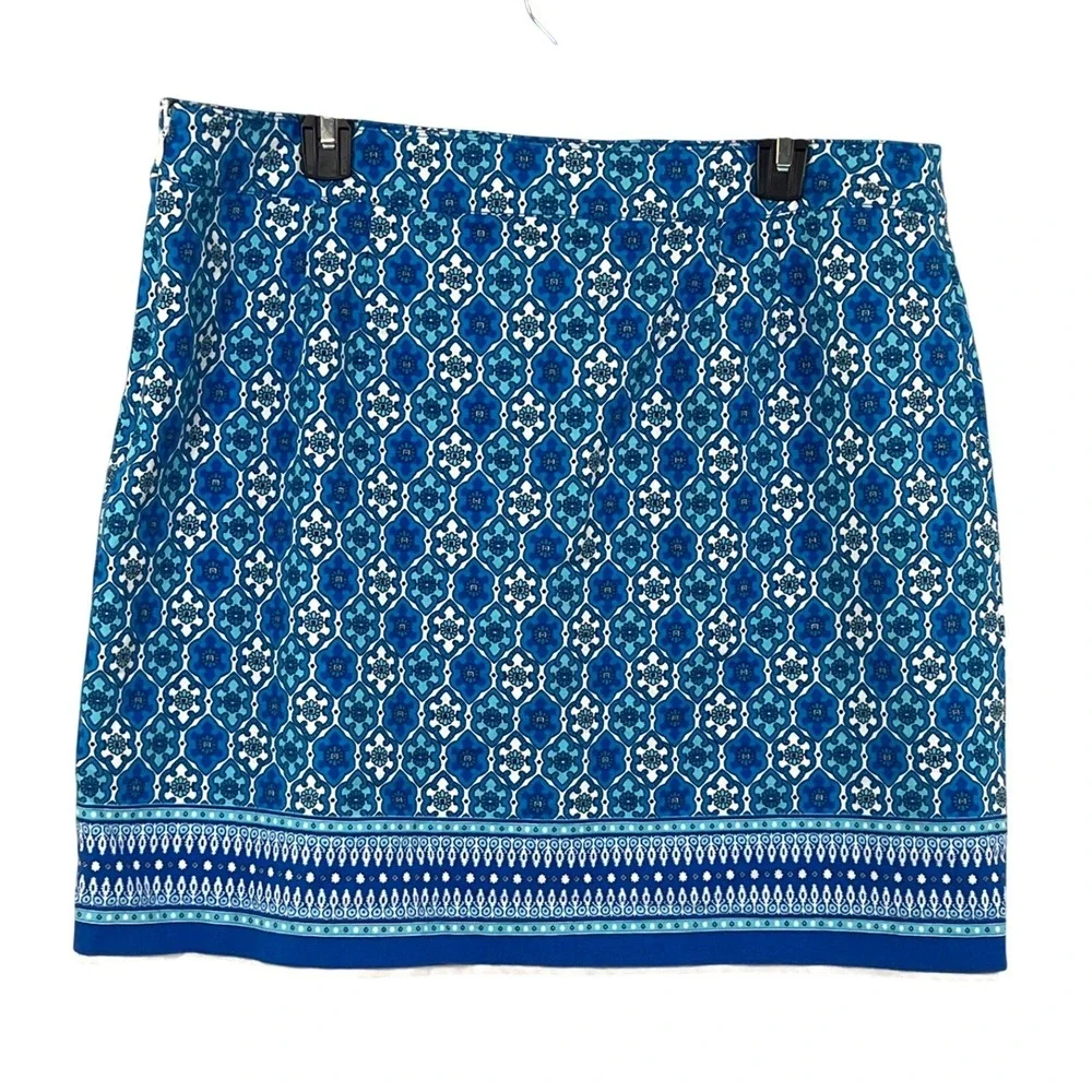 Talbots Womens Blue White Flower Mini Skirt 16 Beach Vacation Cottage TImeless - Picture 3 of 4